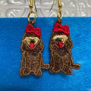 Handmade free standing Embroidered Lace Doodle Earrings.